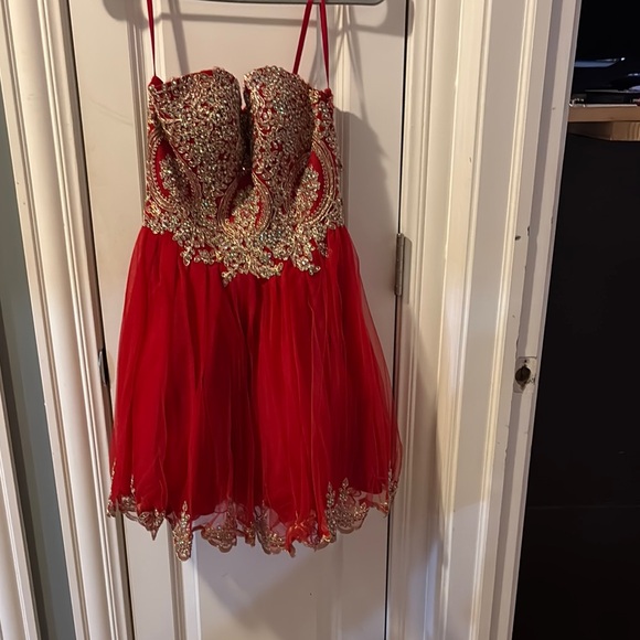 Dresses | Red And Gold Sequin Embellished Babydoll Dress | Poshmark